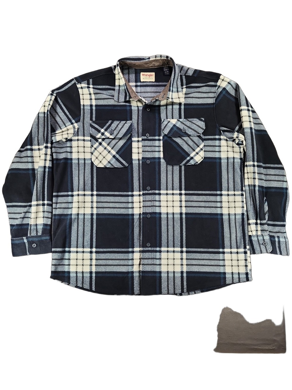 Wrangler Authentic Men's XL Fleece Shirt Blue White Plaid Casual Layer 259